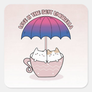 Sticker Carré Chats en Mug sous parapluie aux couleurs bisexuell