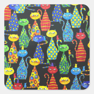Sticker Carré Chats et souris colorés