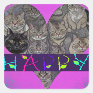 STICKER CARRÉ CHATS HEUREUX T-SHIRT