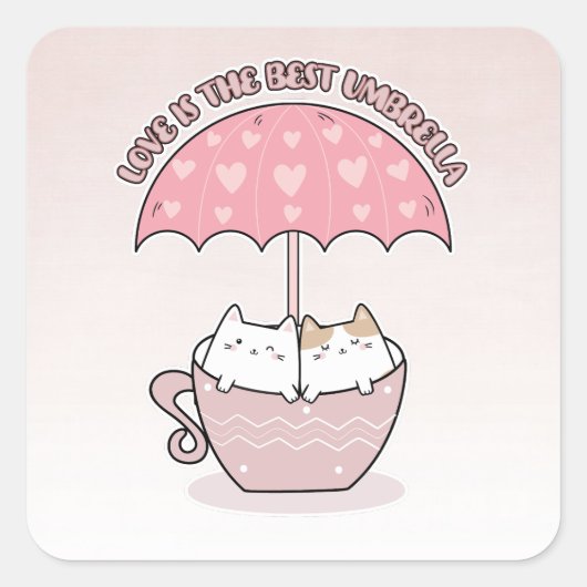 Sticker Carré Chats mignons dans la Mug sous le parapluie (Devant)