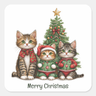 Sticker Carré Chats mignons de Noël joyeux