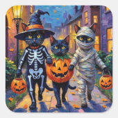 Sticker Carré Chats noirs en costumes d'Halloween (Devant)