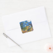 STICKER CARRÉ CHATS NOIRS ET TÉMOIGNAGES EN FEUILLE, FUNNY HALLO (Enveloppe)