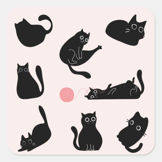 Sticker Carré Chats noirs soyeux (Devant)