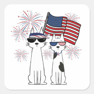 Sticker Carré Chats Patriotes Cool