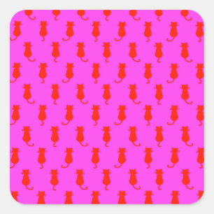 Sticker Carré Chats Rouges Fantaisistes Roses Pour Toujours Fun