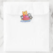 Sticker Carré Chats Whimsical avec gâteau d'anniversaire (Sac)