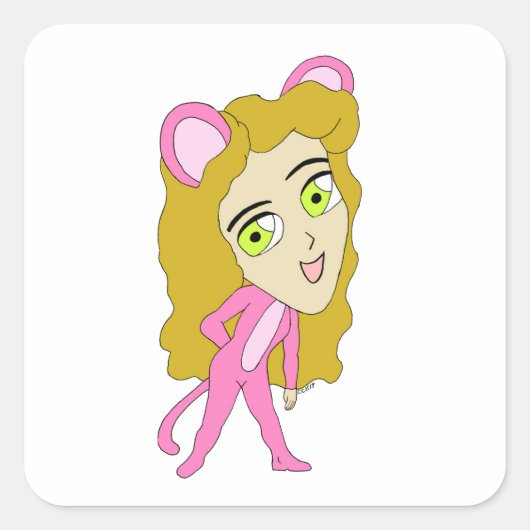 Sticker Carré chatte rose (Devant)