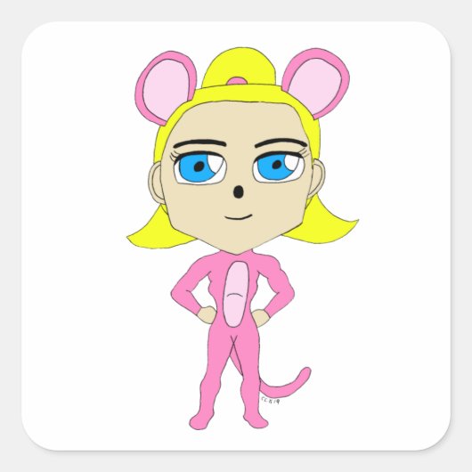 Sticker Carré chatte rose (Devant)