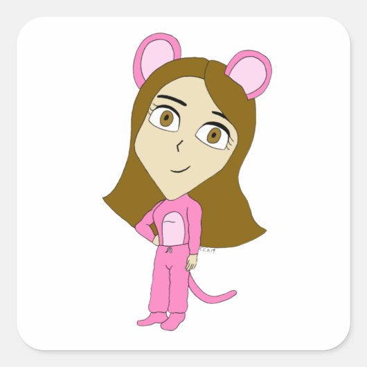 Sticker Carré chatte rose (Devant)