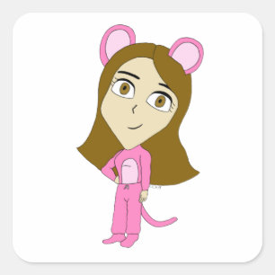 Sticker Carré chatte rose