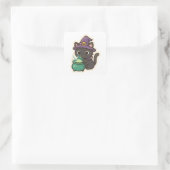 Sticker Carré Chatte Sorcière Mignonne Préparant une Potion – Ka (Sac)