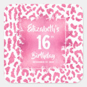 Sticker Carré Chaud Pink Leopard Sweet 16 Anniversaire (Devant)