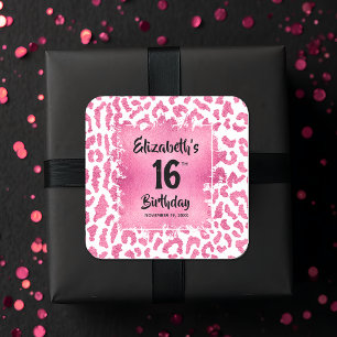 Sticker Carré Chaud Pink Leopard Sweet 16 Anniversaire