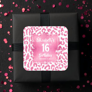 Sticker Carré Chaud Pink Leopard Sweet 16 Anniversaire