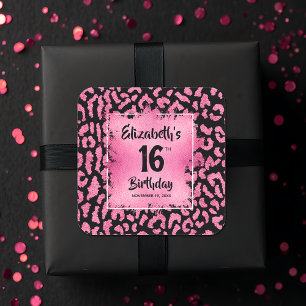 Sticker Carré Chaud Pink Leopard Sweet 16 Anniversaire