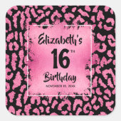 Sticker Carré Chaud Pink Leopard Sweet 16 Anniversaire (Devant)