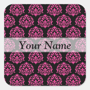 Sticker Carré Chaud rose et noir damassé