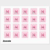 Sticker Carré Chaud rose moderne Script Girl Monogramme Nom (Feuille)