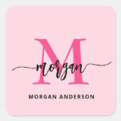 Sticker Carré Chaud rose moderne Script Girl Monogramme Nom (Devant)