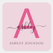 Sticker Carré Chaud rose moderne Script Girl Monogramme Nom (Devant)