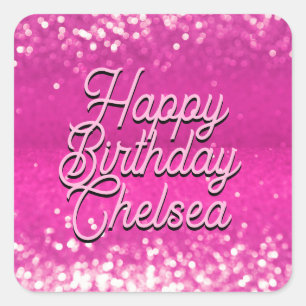 Sticker Carré Chaud Rose Parties scintillant Bokee Texte personn