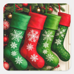 Sticker Carré Chaussettes de Noël Colorées Accrochées Ensemble