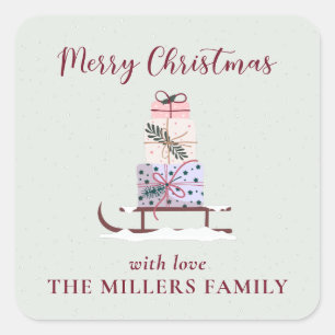 Sticker Carré Chaussure de Noël pleine de cadeaux, vert clair