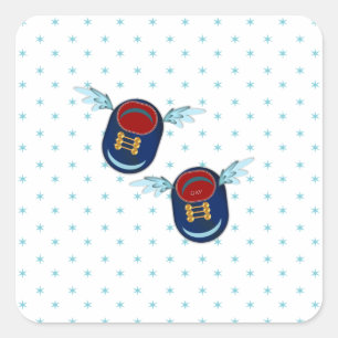 Sticker Carré Chaussures ailées mignonnes en bleu rouge et étoil