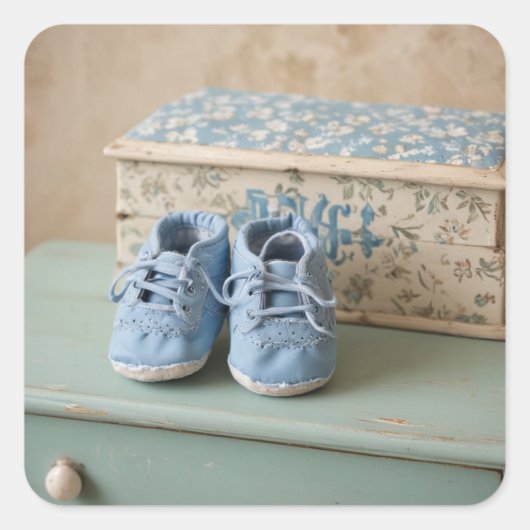 Sticker Carré Chaussures Bébé Bleues (Devant)