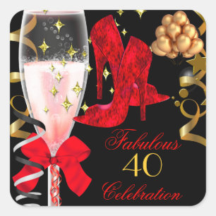 Sticker Carré Chaussures de 40 ans et fabuleuses rouge noir or p