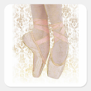 Sticker Carré Chaussures de talon de ballet - Or rose Blanc