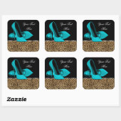 Sticker Carré Chaussures Leopard Bleu turquoise Haut talon (Feuille)