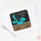Sticker Carré Chaussures Leopard Bleu turquoise Haut talon (Enveloppe)