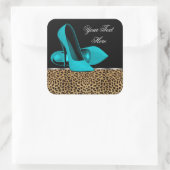 Sticker Carré Chaussures Leopard Bleu turquoise Haut talon (Sac)