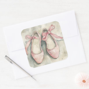 Sticker Carré Chaussures plates de ballet à ruban rose pastel vi