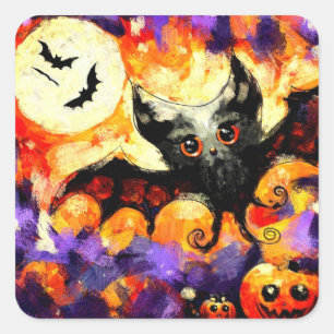 Sticker Carré Chauve-lune d'Halloween Jack-o-Lantern