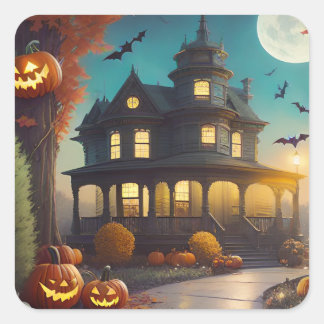 Sticker Carré Chauve-souris Halloween dans le grenier