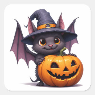 Sticker Carré Chauve-souris Halloween mignonne avec chapeau de s
