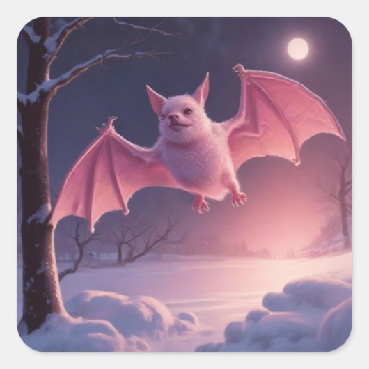 Sticker Carré chauve-souris rose pleine lune (Devant)