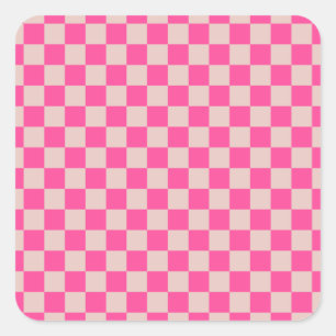 Sticker Carré Check Coral Pink Checkered Pattern Checkerboard