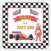 Sticker Carré Checkered Flag Race Car Fast One Birthday  (Devant)