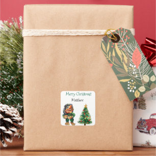 Sticker Carré Cheeky Christmas Troll et Tree Delight