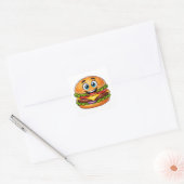 Sticker Carré Cheerful Burger Character With Vibrant LayeSticker (Enveloppe)