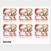 Sticker Carré Cheerful Santa and Rudolph Custom Christmas Label (Feuille)