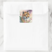 Sticker Carré Cheetah Floral Peinture Feline Art (Sac)