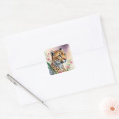Sticker Carré Cheetah Floral Peinture Feline Art (Enveloppe)