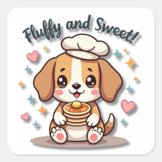 Sticker Carré Chef Beagle Kawaii avec Pancakes