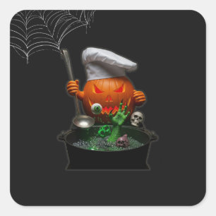 Sticker Carré Chef citrouille Halloween Party - Éffrayant Touch