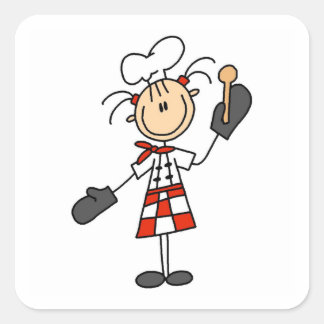 Sticker Carré Chef Féminine avec Mitts et cuillère en bois